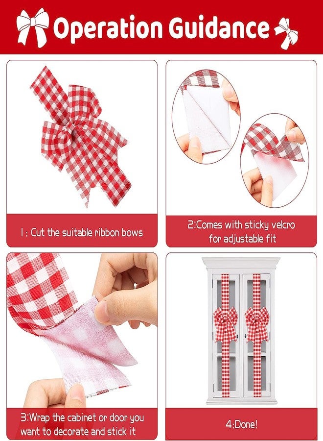 Haooryx Christmas Cabinet Ribbons Bows Door Decorations - 6Pcs Red and White Plaid Large Bows Braided Burlap Home Xmas Tree Decor Handmade Bow Ornaments for Christmas Home Kitchen Party Supplies - Image 3